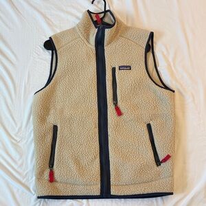 Patagonia Beige Fleece Vest with Navy and Red Details